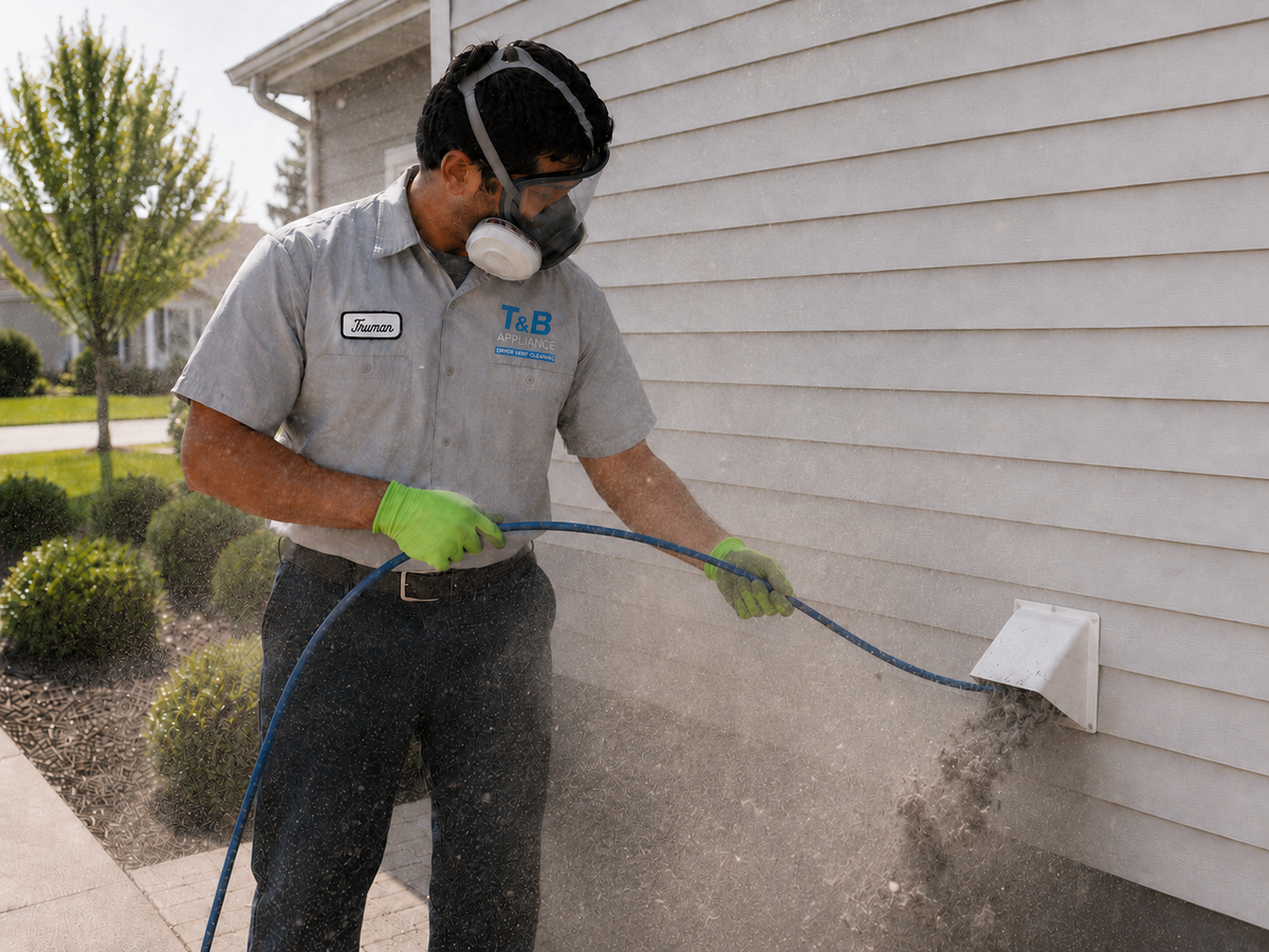 T&B commercial dryer vent cleaning equipment removing lint buildup