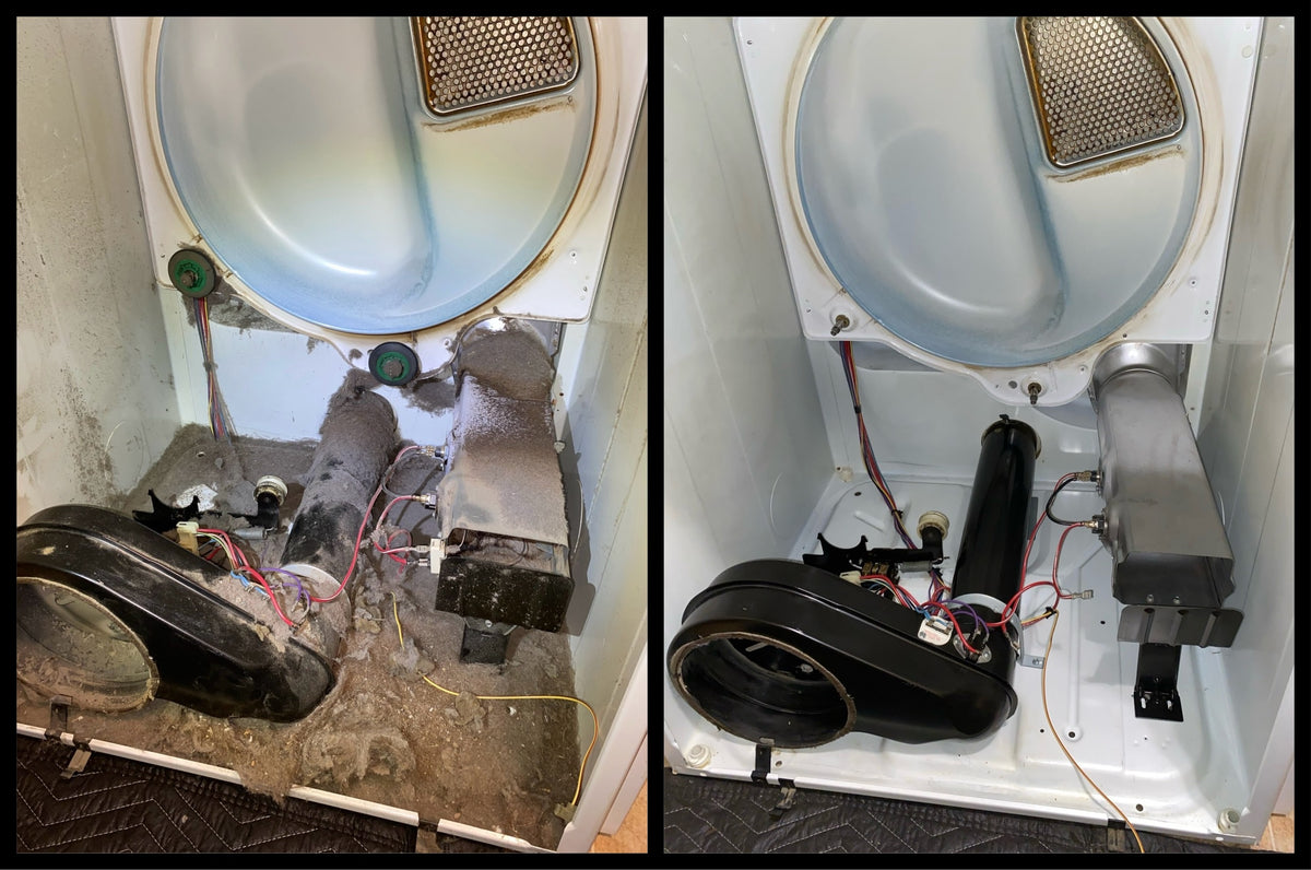 Interior dryer de-linting and lint cleanout service by T&B in Southern Oregon