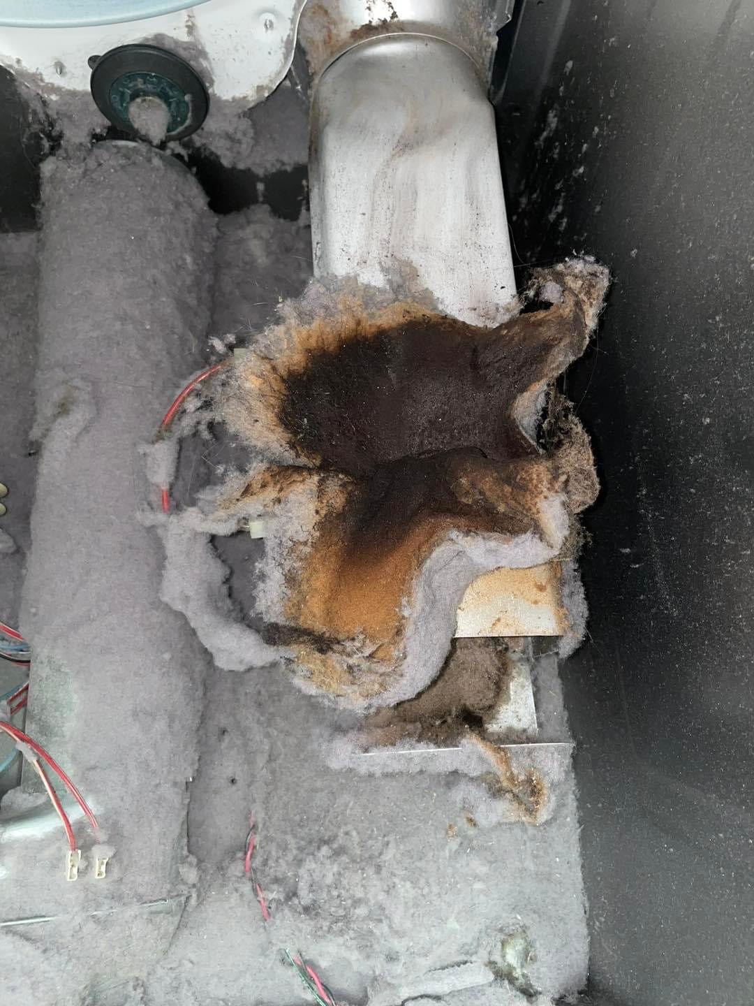 Interior dryer de-linting and cleanout service by T&B in Southern Oregon