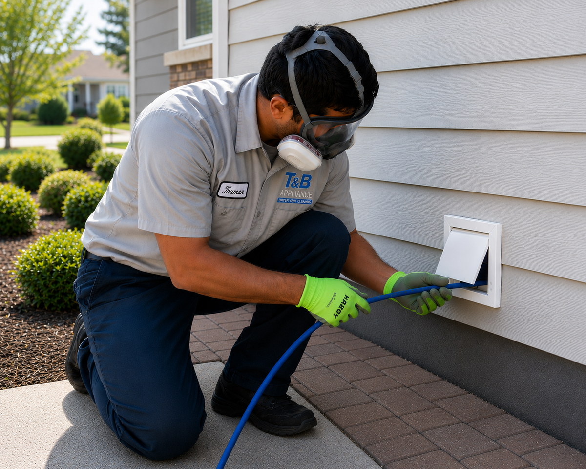 T&B commercial dryer vent cleaning equipment removing lint buildup